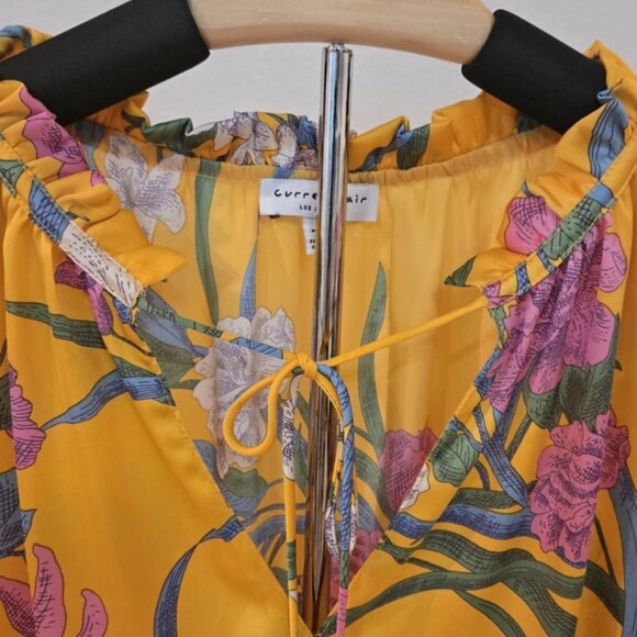Current Air Los Angeles Ruffle Sleeve Floral Blouse | Size LYellow, Pink, - Picture 2 of 6